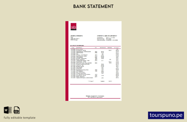 listo para imprimir plantilla de Word   extracto bancario MKB de Hungría